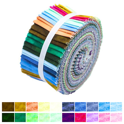 A vibrant multicolor fabric roll featuring various marble-style patterns in a range of colors from green, blue, yellow, red, and purple. The image also includes a swatch of the different patterns and colors available in the set.