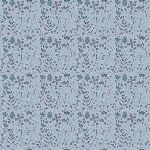 A seamless pattern featuring small, delicate floral designs in shades of blue and gray.