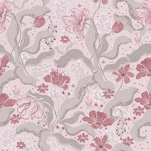 Pink and grey floral pattern quilting fabric, perfect for crafting, sewing, and DIY projects