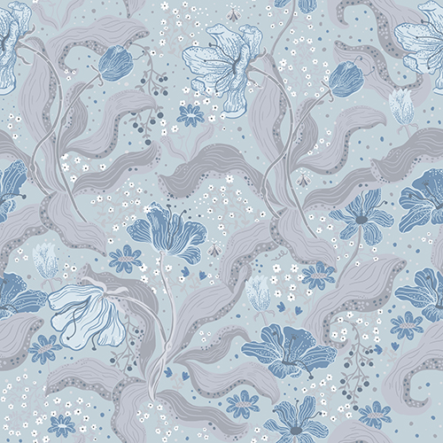 Blue and grey floral pattern quilting fabric, perfect for crafting, sewing, and DIY projects