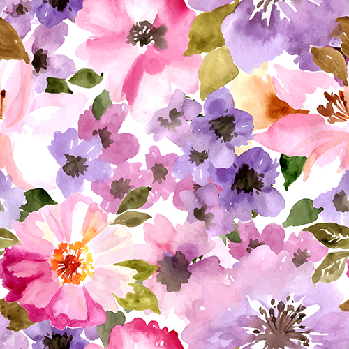 Vector pattern with flowers and plants. Watercolor floral illustration seamless pattern.