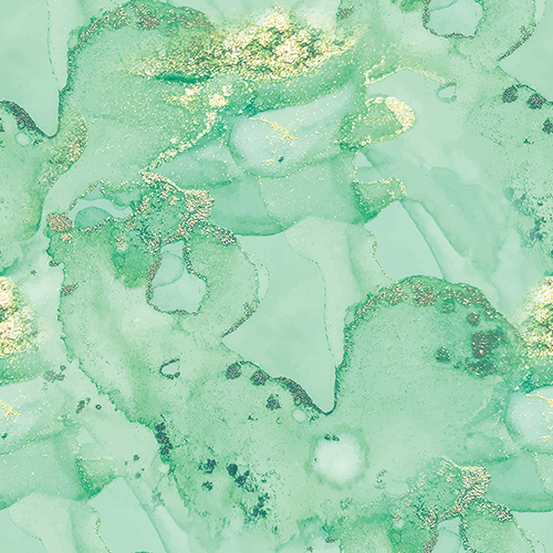 Abstract green marble texture with gold accents.