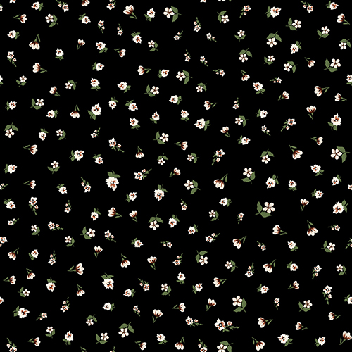 Pattern featuring small white flowers on a black background. Suitable for decoration and design.