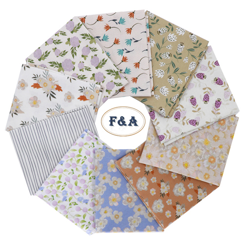 10 pieces of 45cm x 56cm fat quarter quilting fabric with various floral prints, ideal for sewing and decoration projects