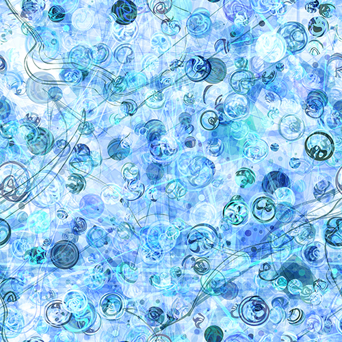 Abstract blue underwater pattern with bubbles and swirling lines.