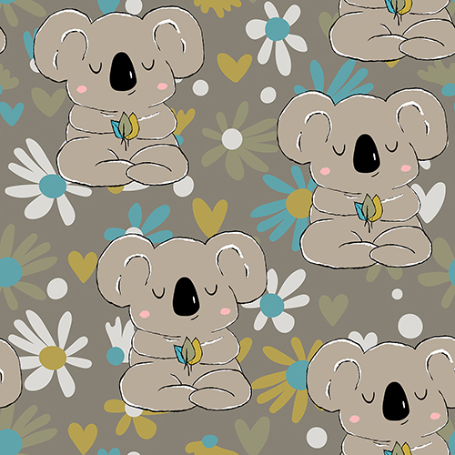 Seamless pattern with cute koala baby on floral background