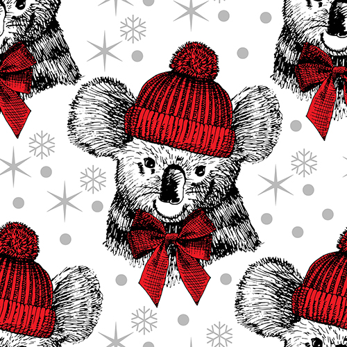 Koala with Red Winter Hat and Bow Pattern