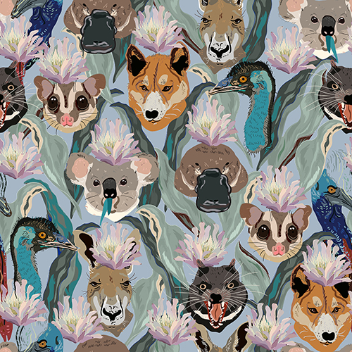 Australian Wildlife Quilting Fabric Seamless Pattern with Koalas and Native Animals