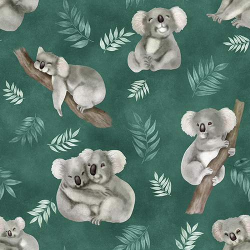 Cute Koala Seamless Watercolor Pattern Sweet Australian Animals Leafy Green