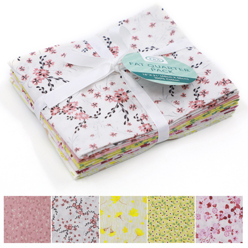 Cotton Fabric Fat Quarter Bundle of 5 with Beautiful Floral Prints (2)